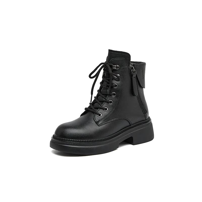 Fashion Boots Women's Spring Autumn Retro Womens Leather Shoes with Double-sided Zippers Platform Casual Shoes Soft Soled Leather Boots