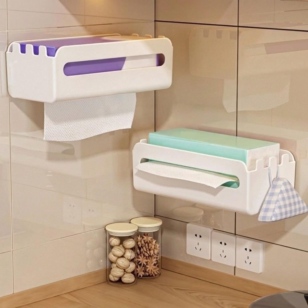 Self‑adhesive Wall Mounted Paper Towel Holder No Drilling Refrigerator Tissue Organizer Kitchen