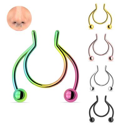 5pcs Nose Septum Ring Faux Fake Nose Rings Clip Horseshoe Hoop Ring Body Non Piercing Ring 5 Color
