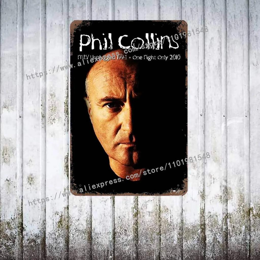 Perkusista Phil Collins metalowy Dekor Plakat Vintage Blaszany Znak Metalowy Znak Dekoracyjna Tabliczka do Pubu Baru Jaskini Mężczyzny Klubu Dekoracja Ścienna