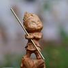 Tsundere Goku Style Cypress Wood Carving, 9×4×4 Handcrafted Ornament