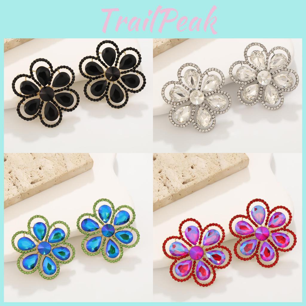 Elegant Flower Earrings With Full Rhinestones For Party And Evening Wear