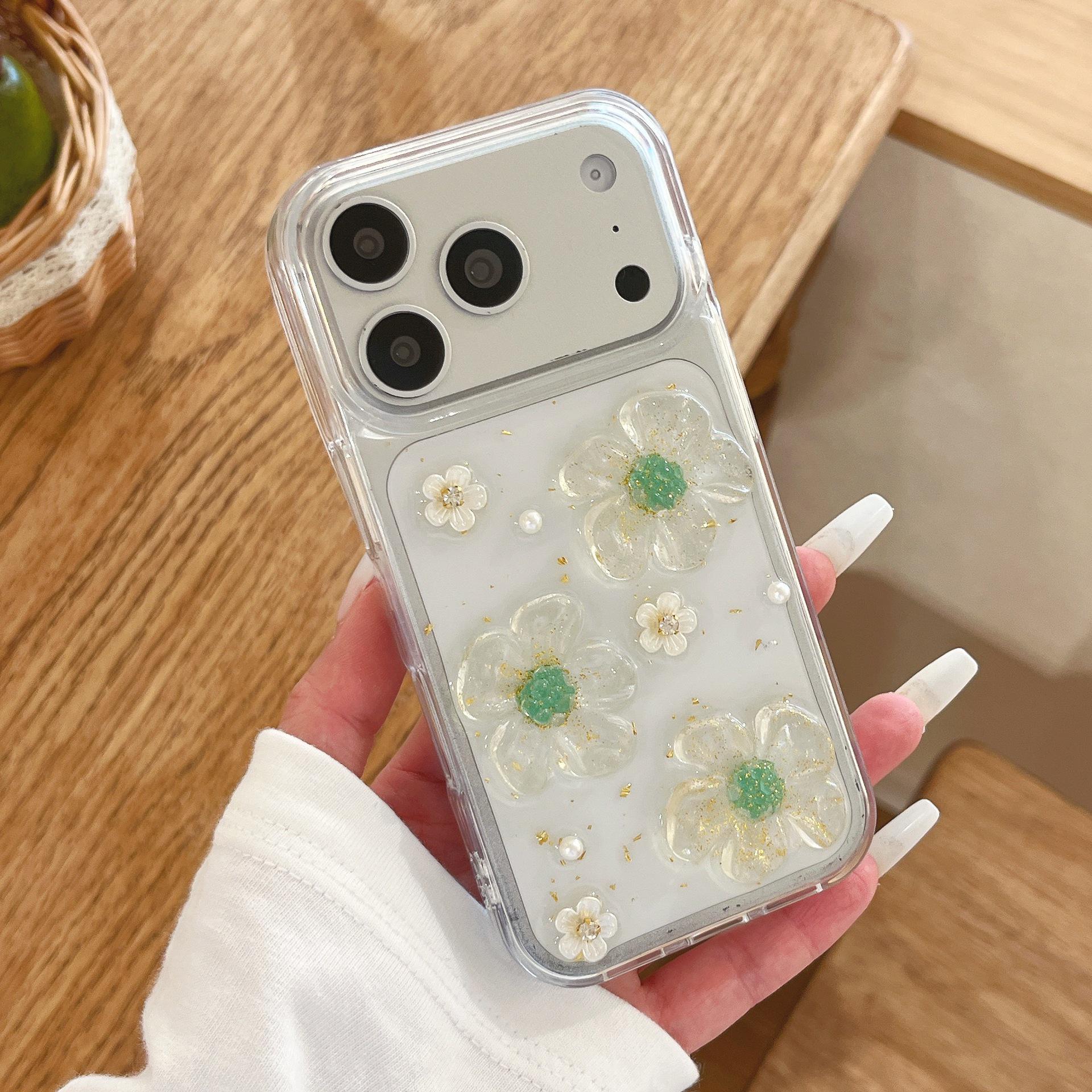 

Transparent Resin Flower iPhone 17 Pro Max Case: Full Coverage, Drop Protection, and Protective Cover for Apple Models. iPhone 16 Pro Max