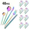 40pcs Black Gold Dinnerware Set Mirror Western Stainless Steel Cutlery Set Fork Knife Spoon Chopsticks Tableware Party Flatware