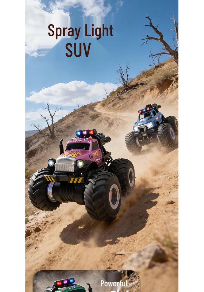 Cross-Country Big Foot RC Off-road Stunt Car with Spray Lights & Gear Shifting - Drop-Resistant Children's Toy
