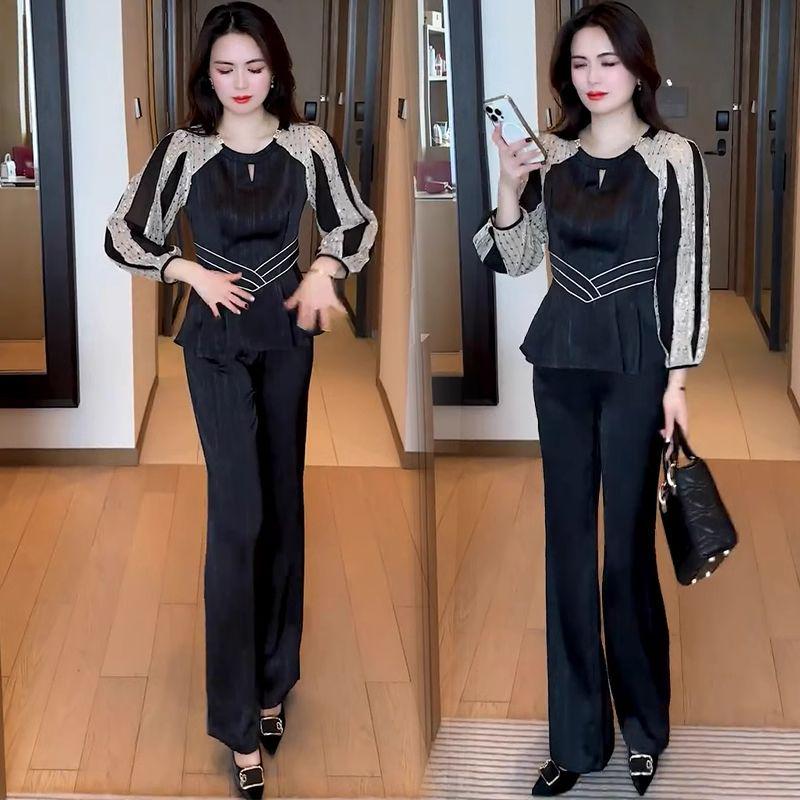 

Трендовый женский костюм для похудения 2025: Весенний полный комплект с топом с длинным рукавом и брюками широкого кроя 4XL (145-160 lbs)