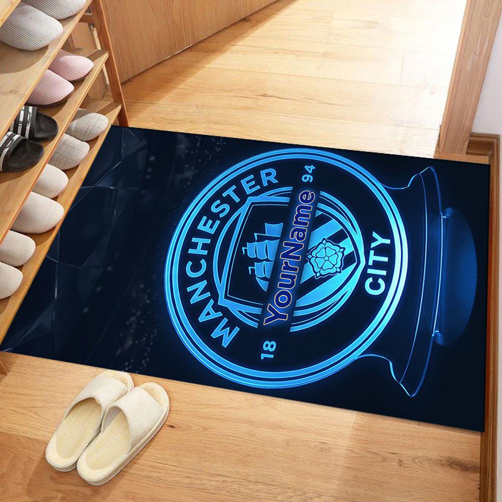 Manchester City Personalized Name Area Rug Design for Hallway Kitchen Playrooms Entryway Anti-slip Rug Office home decor