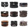 Set Braided Wrap Leather Bracelets Bangle For Men Vintage Feather Rudder Charm Wood Beads Ethnic Tribal Wristband Rope Bracelet