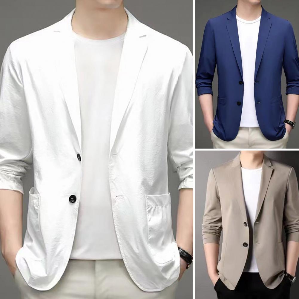 Men Suit Coat Lapel Long Sleeve Single Breasted Suit Jacket Single Color Pockets Business Formal Suit Coat Workwear