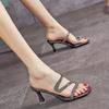 Spring New Style Rhinestone Mid-heeled Fashionable Flip-flops High-heeled Slippers Stiletto Heel Outer Wear Women's Slippers