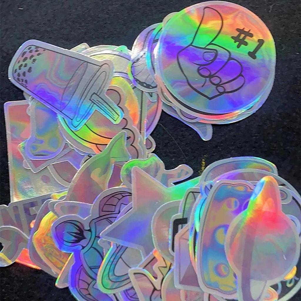 50 PCS Holographic Graffiti Stickers - Creative DIY Laser Decals for Skateboard Cup Luggage Phone Tablet Laptop