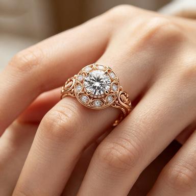 Luxury Female Pink Zircon Big Stone Engagement Round Skeleton Ring Vintage Gold Color Wedding Fashion Jewelry for Women