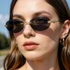 JYL Halara Oval Rimless Metal Sunglasses, Ladies Versatile Shades, Face Slim UV Block Eyewear