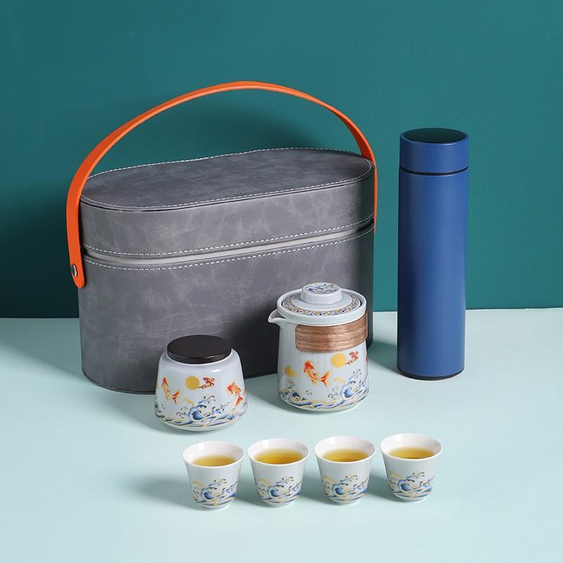 Outdoor travel tea set Kuaike ceramic one pot four cups tea can thermos cup combination business gift