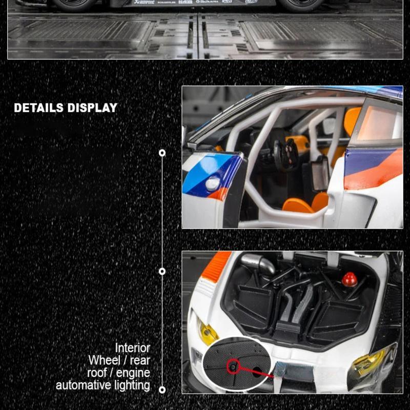 1:24 BMW M4 GT3 Alloy Sports Car Model Die-cast Metal Toy Car Vehicle Model Simulation Sound and Light Pull Back Collection Children's Gift