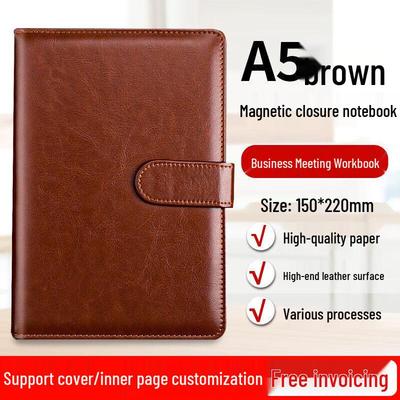 A5 Notebook with Buckle - Business Meeting Notes, Today's Diary, Leather Cover, B5 Notepad, Logo Printable.