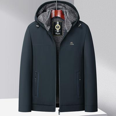 New Autumn and Winter Velvet Thickened Hooded Jacket for Middle-aged and Elderly Men's Casual Jacket Dad's Warm Men's Jacket