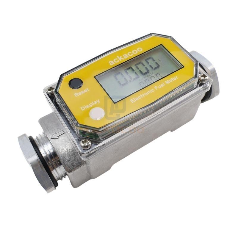1 Inch Digital Turbine Fuel Flow Meter 2.6-26 GPM Inline NPT Thread Flowmeter 3/4 in Adapters for Water Diesel Gas Oil Liquids