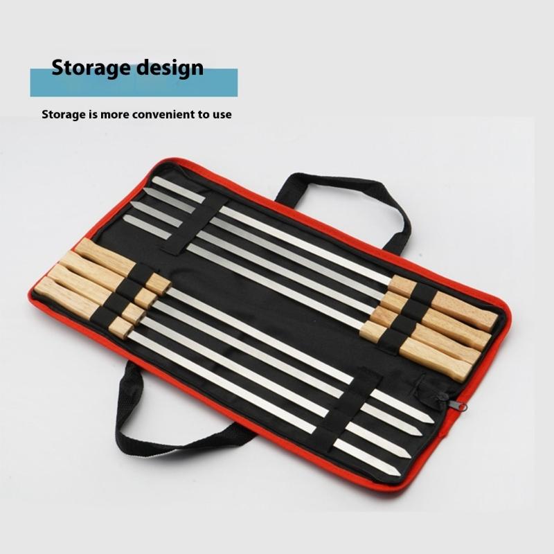 8Pcs Stainless Steels Wide Flat Skewers 17inch Long Kabob Skewers with Wood Handle BBQ Barbecue Skewers Flat Stick