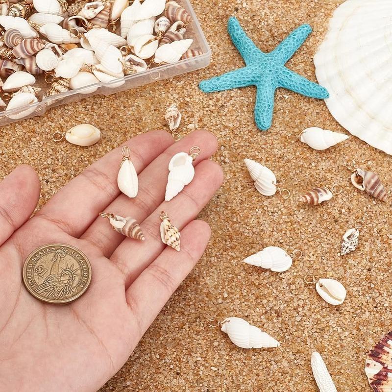 100pcs 4 Styles Natural Shell Charms Pendants Seashells Link for Necklace Bracelet Jewelry Making Conch Shell Connectors kit