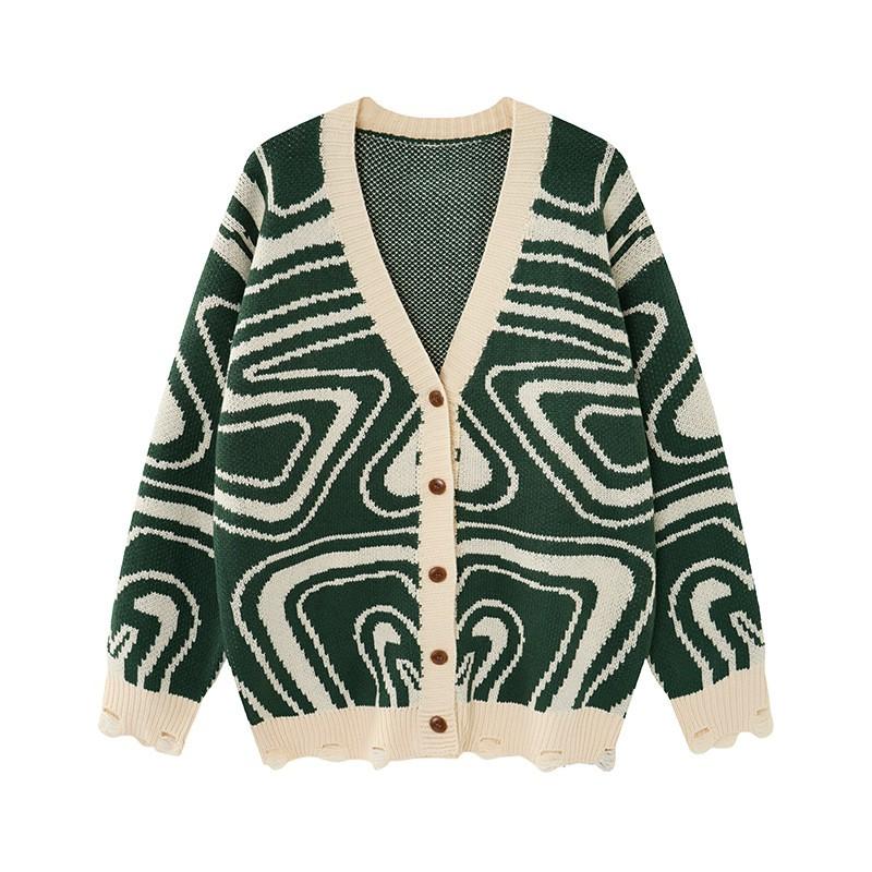 Mens V-Neck Knit Cardigan Loose Fit