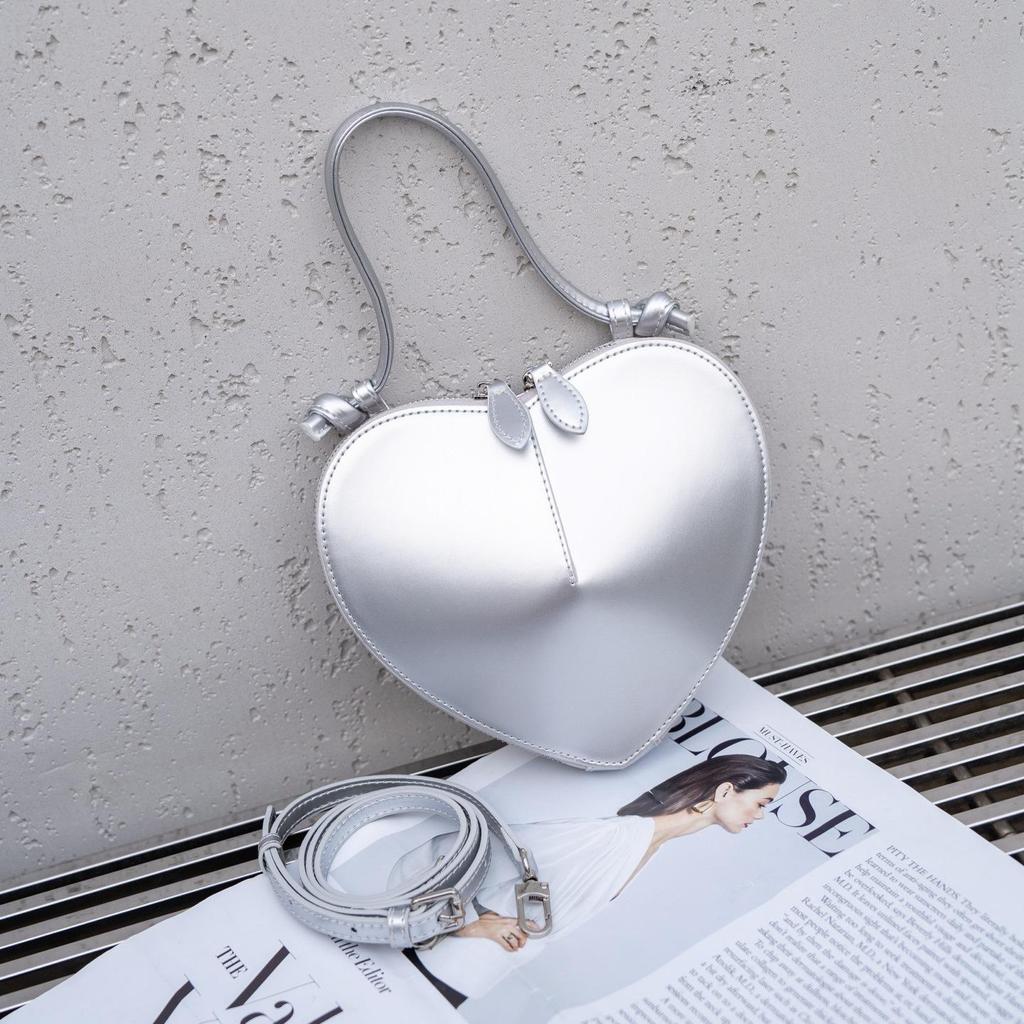 Spring/Summer 2025 Women's Peach Heart Cowhide Crossbody Bag