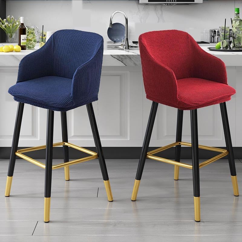 Dining Chair Covers Slipcover with Armrest Curved Back Accent Kitchen Chair Slipcover Modern Arc Shaped Armrest Counter Height Bar Stools Covers Back