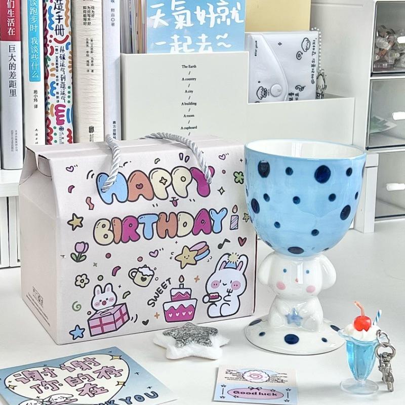 High-value Hand-painted Polka Dot Puppy Goblet Girl Cute Ice Cream Cup Couple Ceramic Mug Birthday Gift