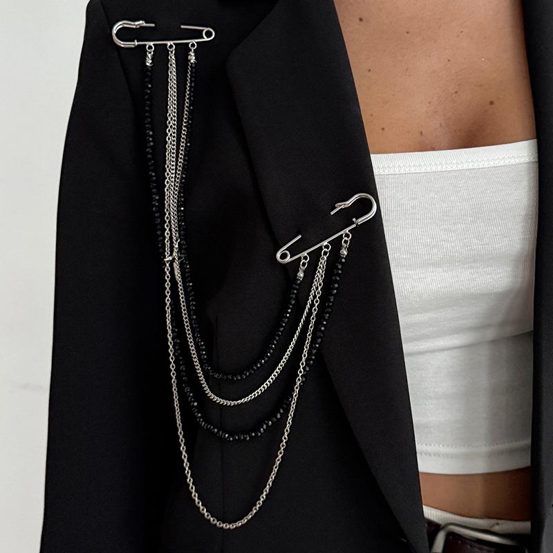 

Punk Fringe Chain Star Beaded Brooch Unisex Long Double Pin Design Minimalist Personality Suit Accessory Party Daily Wear Gift