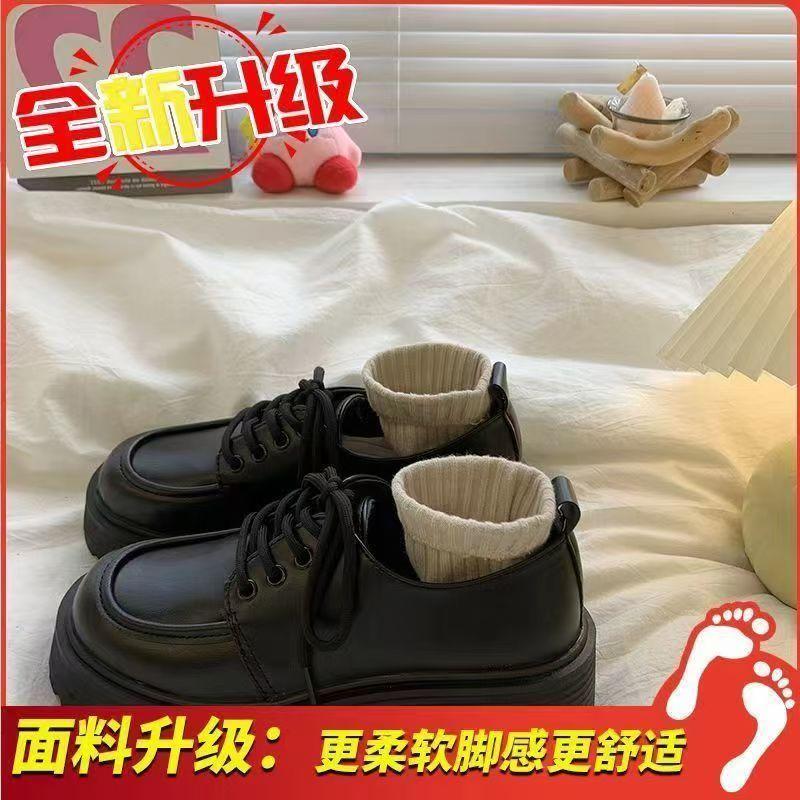 Жіноче взуття з товстою підошвою, невелике шкіряне взуття на шнурівці, чорне, універсальне, у ретро-британському стилі