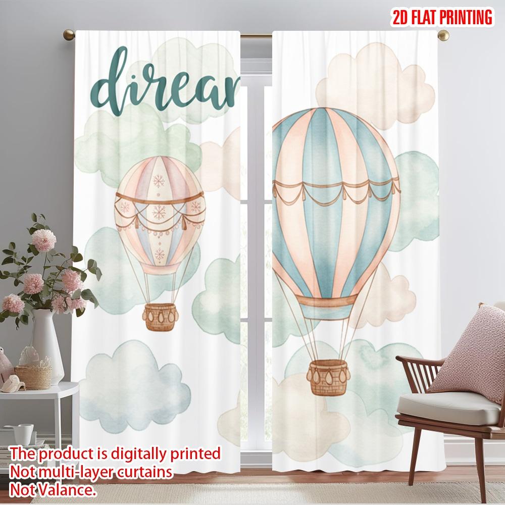 

2pcs 2D flat printing Window Curtains Dream Hot Air Balloons Adventure 100% Polyester Fabric Without Electricity Seasonal Party 52.50×116.00 CM 2pcs