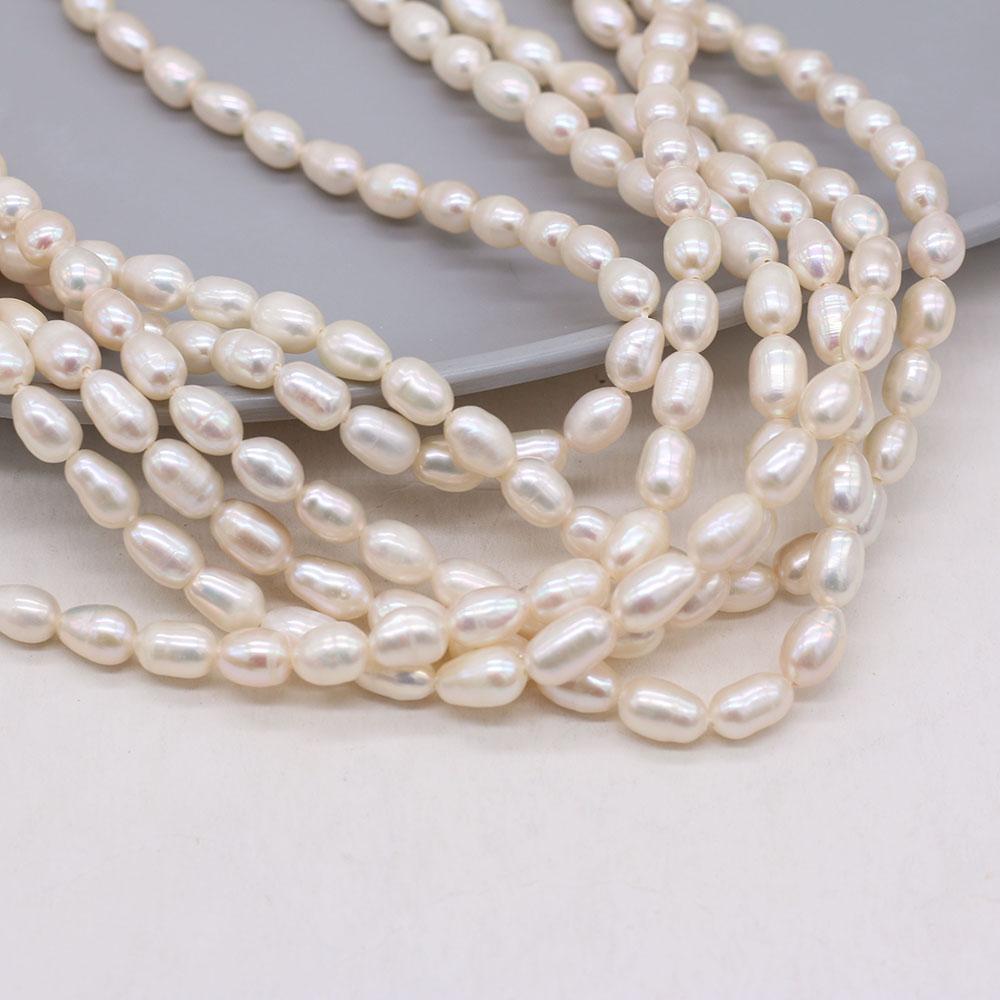 36cm Strand 5-6mm Natural Freshwater Rice Pearls Spacer Beads DIY Earring Necklace Bracelet Parts