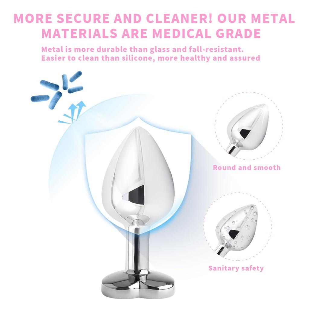 Pink Anal Plug For Women Stainless Steel Smooth Heart Crystal Butt Plug Stimulator Anal Sex Toys For Men Anus Prostate Dildo