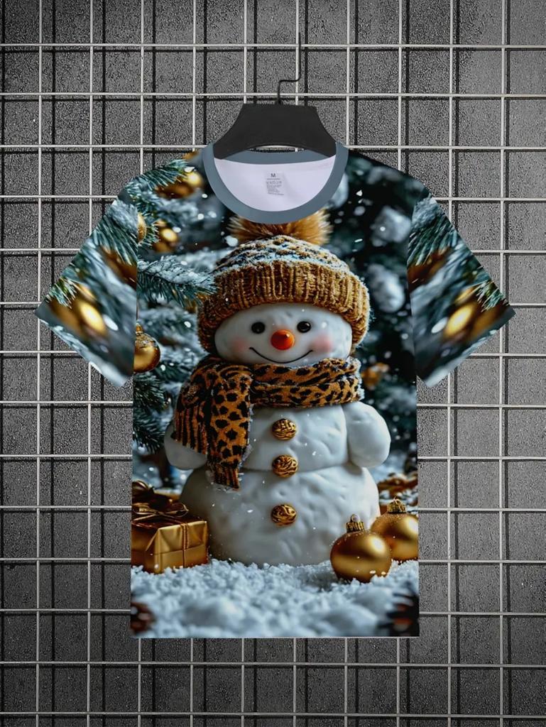 T-Shirt for Kids Santa Claus 3D Print Boys Short Sleeve Tee Happy New Year 2026 Kids Girls Clothes Festive Party Kids Clothing