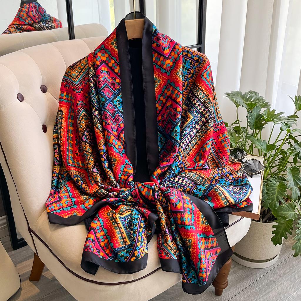 2025 Fashion Print Large Shawl Wraps Silk Scarf Women Luxury Brand Satin Headband Hijab Bandana Turban Foulard Summer Beach