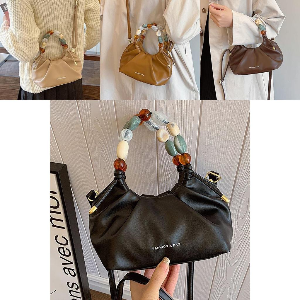 Stylish Soft Texture Handheld Pleated Bag For Women In Black Beige Brown And More