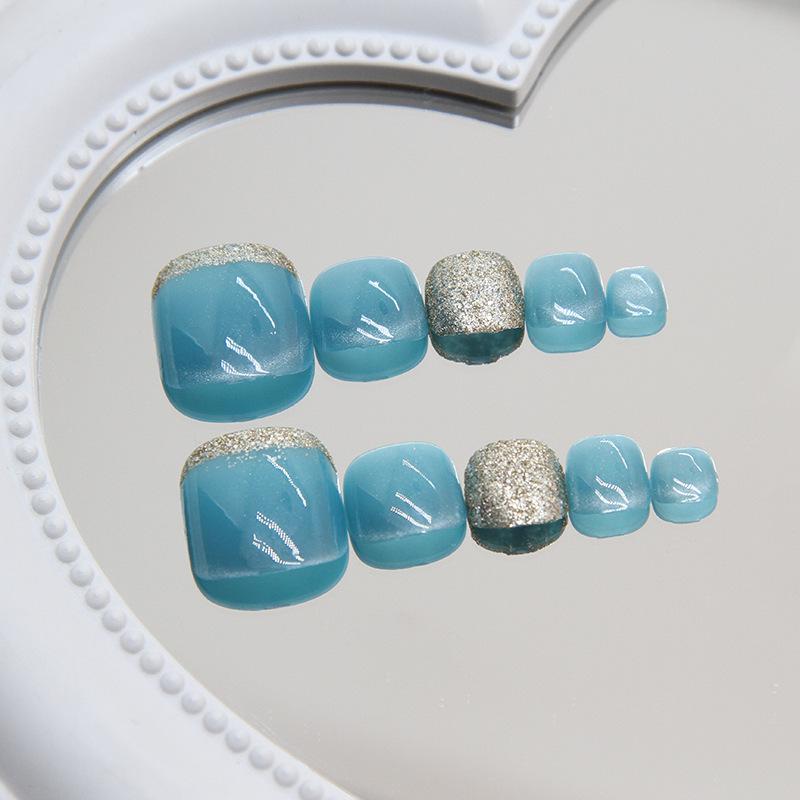 French cat's eye wearing nail removable toenail piece manicure piece toenail nail patch glitter nail piece 24 pieces