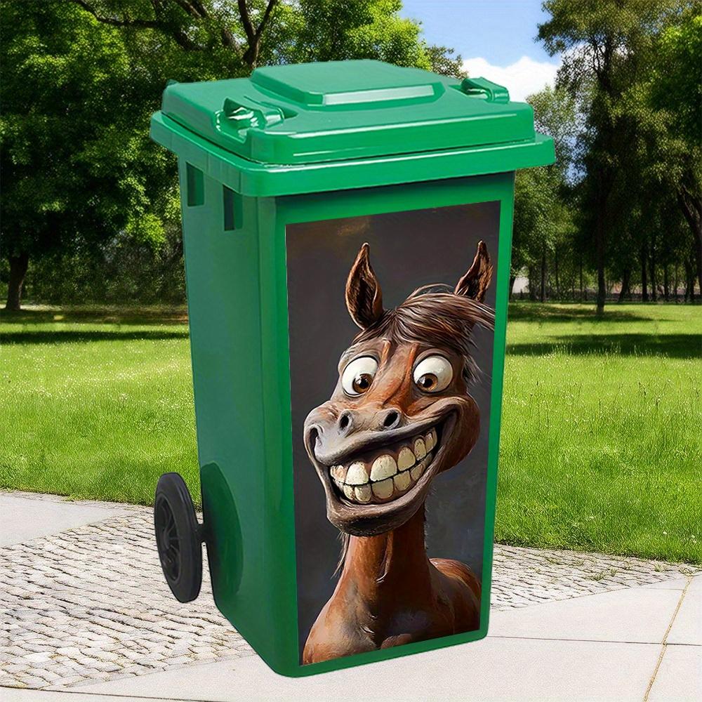 1pc Horse Pattern Trash Bin Sticker PVC Waterproof Adhesive Decal for Garbage Can Durable Wall Sticker Home Kitchen Decor Craft