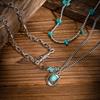 3Pcs/Set Vintage Turquoise Cowboy Hat Pendant Necklace Multilayer Ethnic Style Clavicle Chain Necklaces Choker Neck Jewelry