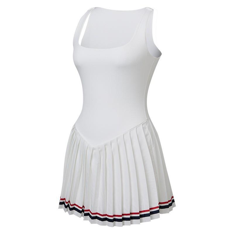 

Summer Tennis Dress Square Neck Beautiful Back Vest Pleated Skirt Sports Slimming Quick-drying Anti-exposure XXL білий