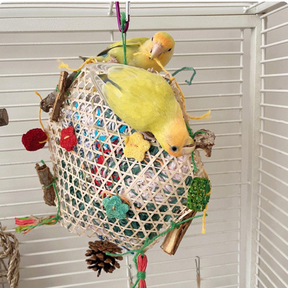 Bird Toys, Foraging Shredder Hanging Toys With Metal Hook, Bamboo Frame, Bamboo Woven Porous Structure Bird Cage Accessories For Cockatiel Budgies