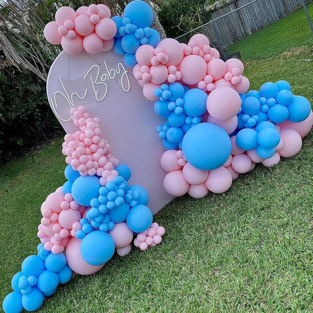 Pink and Blue Balloon Arch Kit, 100pcs Light Blue Macaron Pink Balloon Garland Kit for Gender Reveal, Different Sizes Baby Blue Pastel Pink Balloons
