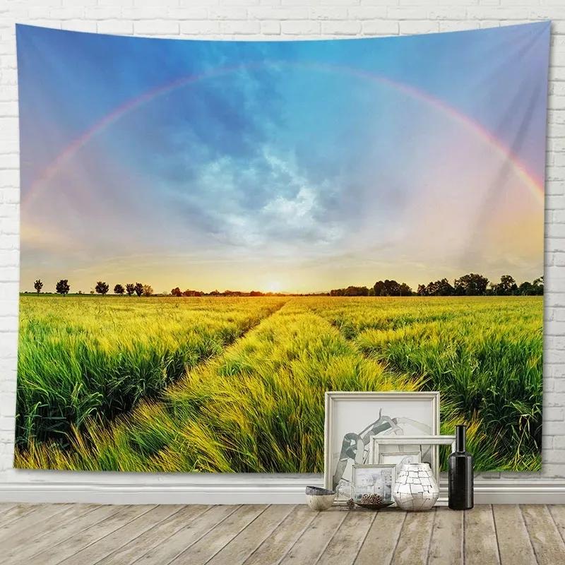 Dekorativer Wandteppich mit blauem Himmel und Grasland, für Büro, Wohnzimmer, Dekoration, Zuhause, Wandteppich