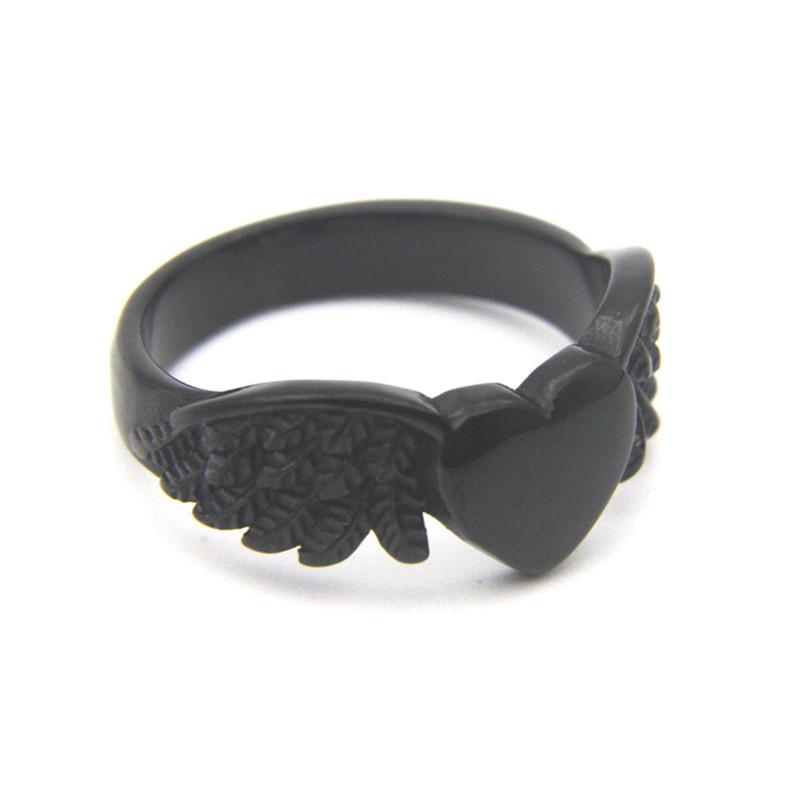 Lady Gilrs Heart Ring Stainless Steel Retro Punk Biker Golden Silver Black Color Angel Wings Love Heart Ring Size 5-12