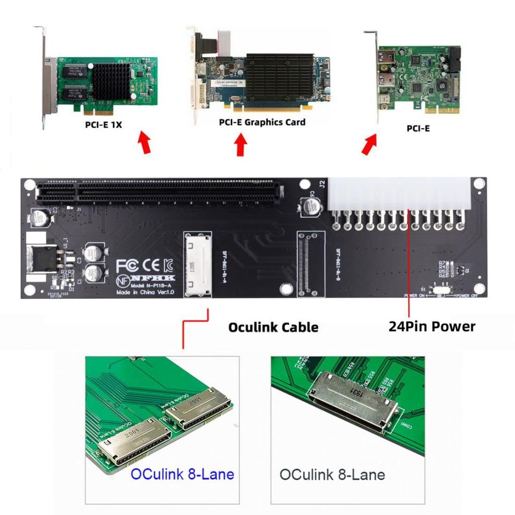 chenyang Oculink 8i to 16X PCI Express Expansion Card Adapter with ATX 24pin Power for External Graphics Card SSD SFF-8611/8612 PCI-E &