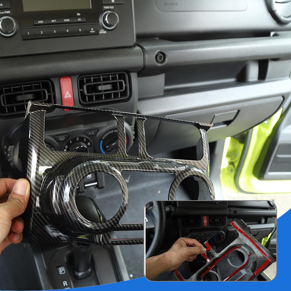 Nakrycie głowy samochodu Przełącznik podnoszenia okna Ręczna klimatyzacja Panel sterowania Wylot powietrza dla Suzuki Jimny 2019 UP Akcesoria wewnętrzne z włókna węglowego