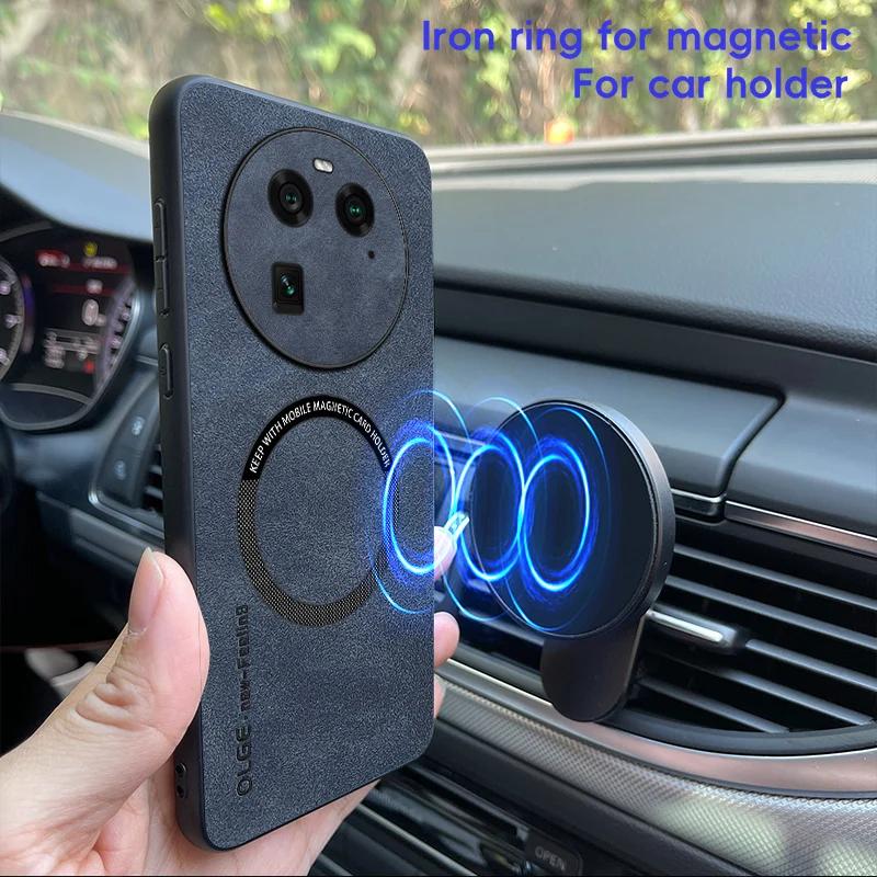 Für OPPO Find X6 X6 Pro Feine Loch Schafsleder Magnetisches TPU Weiche Kante Anti-Sturz Anti-Fingerabdruck Handyhülle