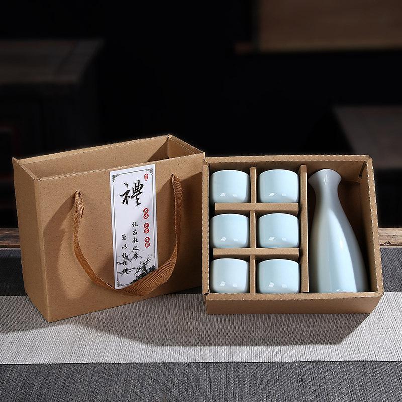Japanese Ceramic Wine Bar Sets Glass Sake Wine Set Baijiu Whisky Cocktail Set Glass Flask Barware Family Gathering Wine Gift Box