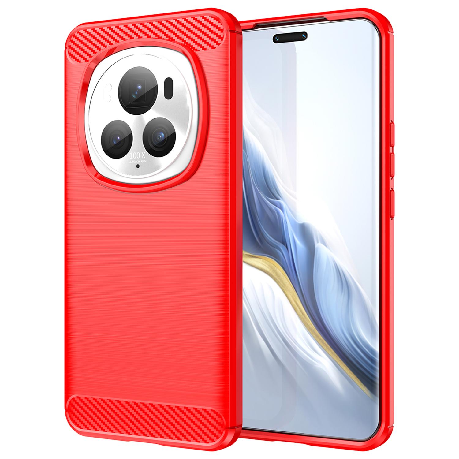 

For Honor Magic6 Pro 5G Case Brushed Carbon Fiber Texture TPU Phone Cover Red
