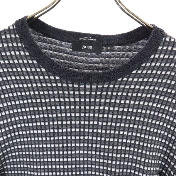 Hugo Boss Cashmere Blend Long Sleeve Sweater M Black X White Knit Men's Used